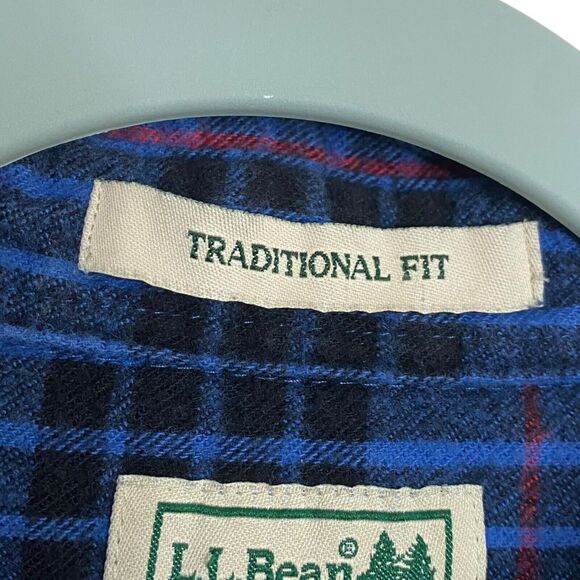 Vtg LL Bean Flannel Shirt Mens L Tall Blue Plaid Button Down Work Hiking Outdoor - Picture 10 of 11